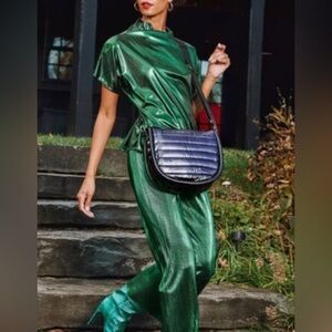 THINK ROYLAN Nordic Pearl Midnight/Black Quilted Puffer Crossbody Bag~ NWT